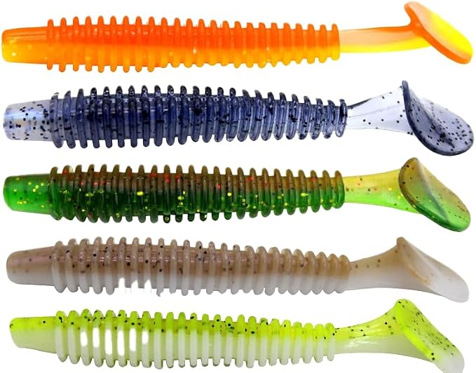 Soft Fishing Lures Set with Tackle Box, 6.5cm/8cm Paddle Tail Swimbaits, 60PCS Soft Plastic Baits with Curly Tails, Freshwater Fishing Lures for Bass, Trout, and More