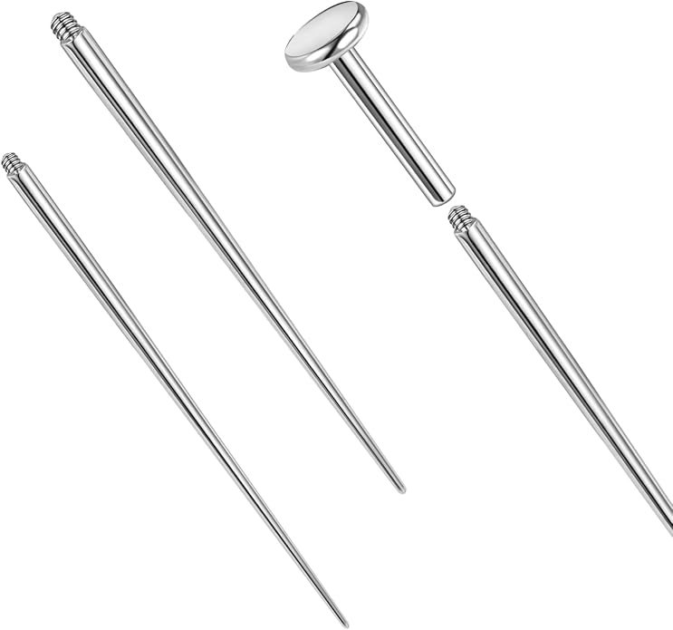 14g/16g/18g ASTM F136 Titanium Piercing Taper Insertion Pin for Internal Thread Tragus/Helix/Lip/Nose/Helix/Piercing Jewelry Cartilage Earrings Labret Nose Studs Stretcher Assistant Tool