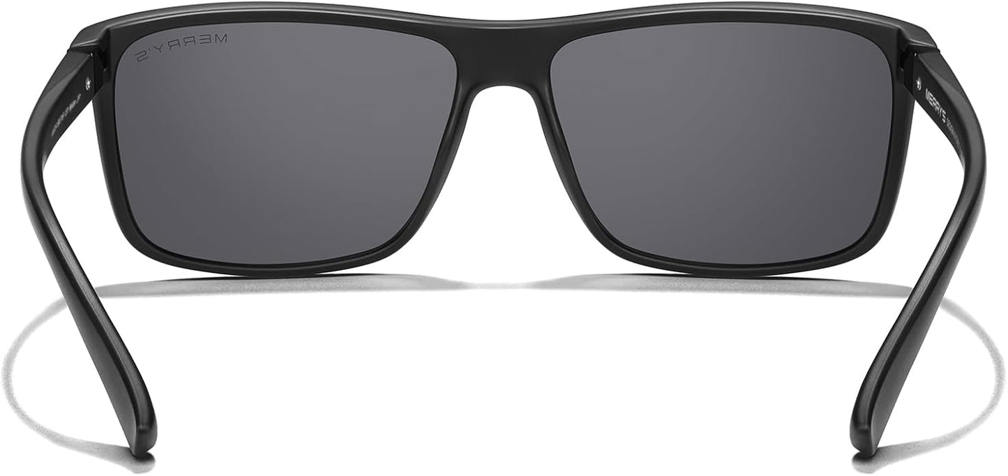 MERRY'S Rectangular Polarized Sports Sunglasses for Men Women Cycling Driving Fishing UV400 Protection S8225