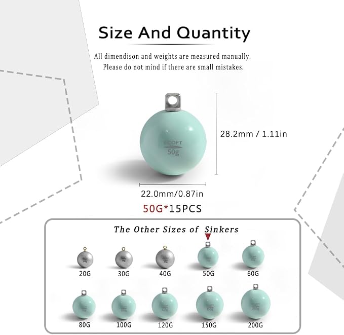 Lead Free Fishing Weights Sinkers 20g-200g Coated Egg Sinkers Cannonball Weights Assorted Sizes Bag and Fishing Weights Assortment Box Non-Lead Fishing Weights Saltwater Freshwater