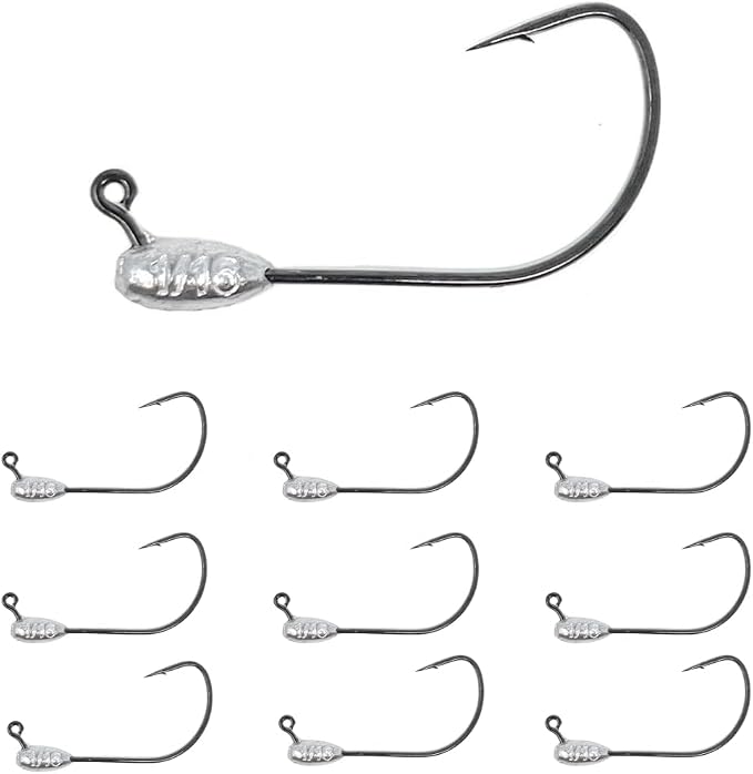 Reaction Tackle Tube Jig Heads for Bass Fishing - Tube Bait with Size Stamped on Jighead for use with Hollow Body Fishing Lures (10-Pack)