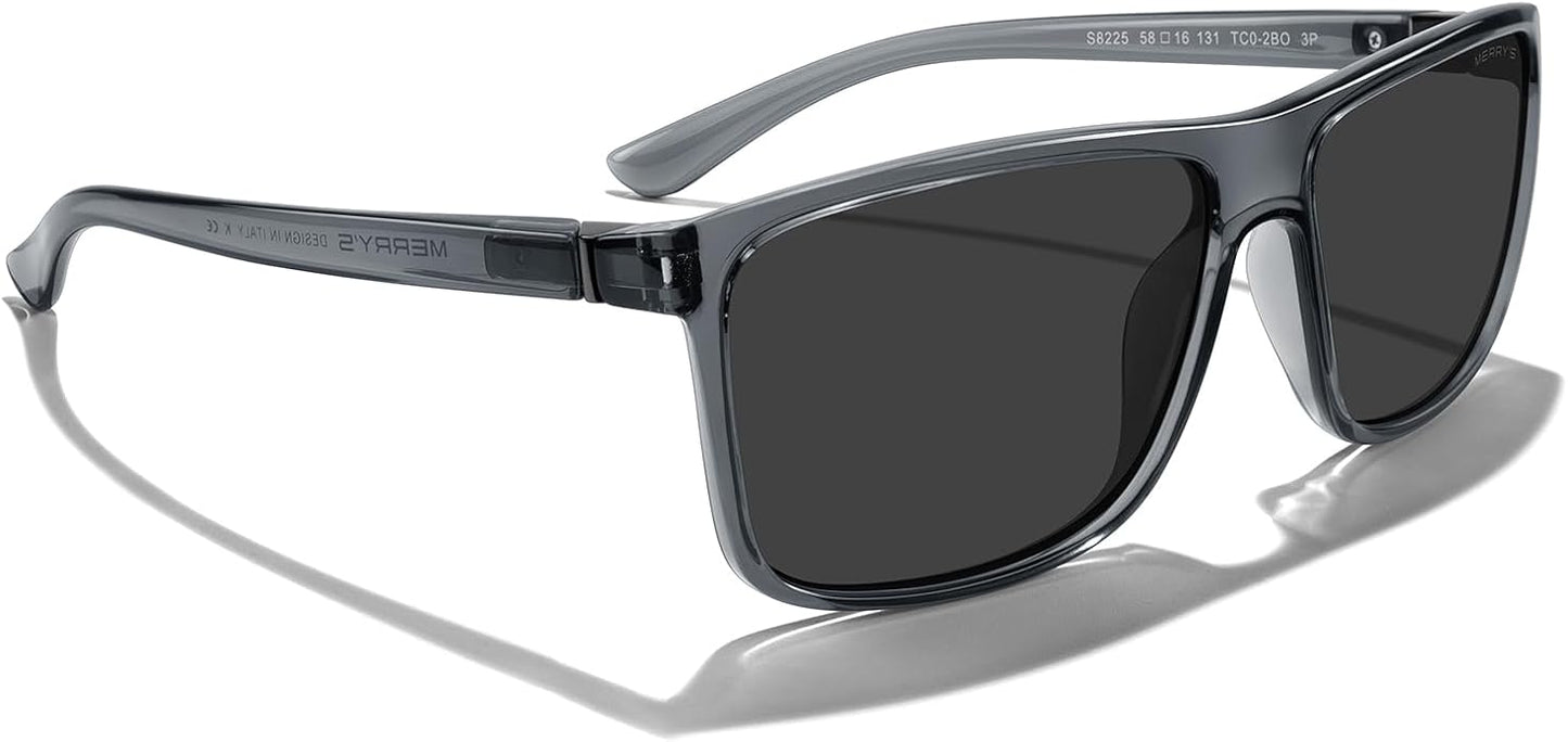 MERRY'S Rectangular Polarized Sports Sunglasses for Men Women Cycling Driving Fishing UV400 Protection S8225
