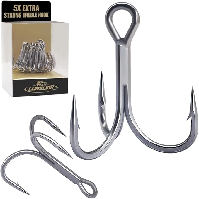 Fishing-Treble-Hooks-5X-Extra-Strong-Heavy-Duty Ultra Anti-Rust Bulk Hooks for Saltwater and Freshwater Fishing Sizes 5/0 to #8