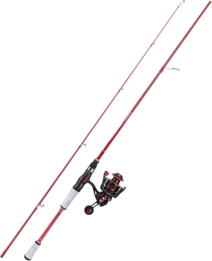 One Bass Spirit Flame Fishing Rod Reel Combo, Spinning Fishing Pole with Graphite 2Pc Blanks, Stainless Steel Guides