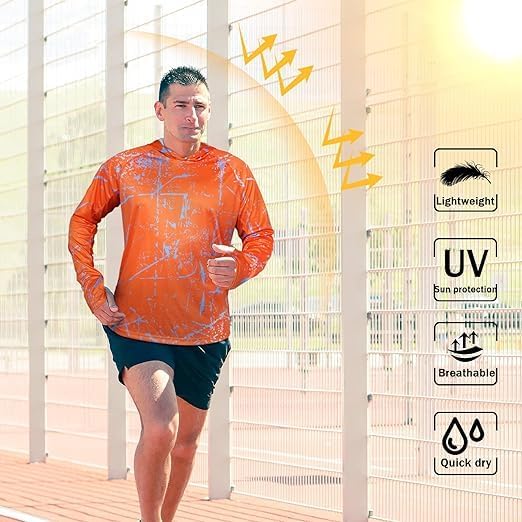 Men's UPF 50+ Sun Protection Hoodie Shirt Long Sleeve SPF Fishing Outdoor UV Hiking Lightweight Shirts