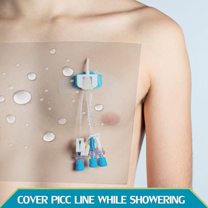 Waterproof Dialysis Catheter Shower Cover Large Coverage Shields for Peritoneal Dialysis Port Accessories PD Chest Catheter Central PICC Line Feeding Tube 9"x9"(Pack of 25)