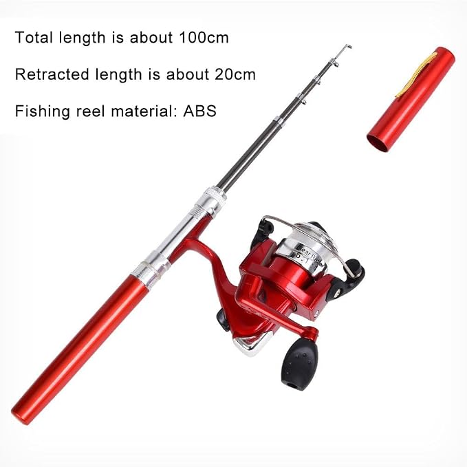 Pen Fishing Rod Kit,Pocket Size Fishing Rod,Mini Pocket Telescopic Rod with Spinning Reel,Portable Collapsible Telescopic Fishing Pole,Fishing Rod Reel Combo Kit for Saltwater Freshwater