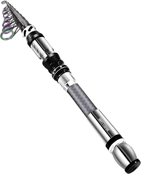 Portable Fishing Spinning Rod and Reel Combo Set Carbon Fiber Fluorescent Rod Tip, with Fishing Lures Line Carrier Bag Kits for Travel Surf Saltwater Freshwater