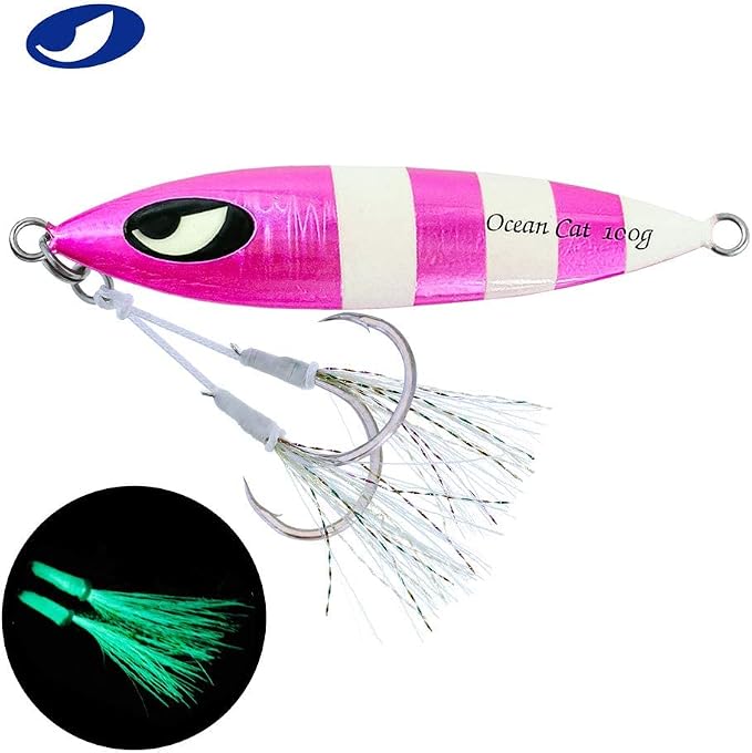 OCEAN CAT Lead Metal Flat Slow Fall Pitch Fishing Jigs Lures Sinking Vertical Jigging Bait with Butterfly Hook for Saltwater Fishing