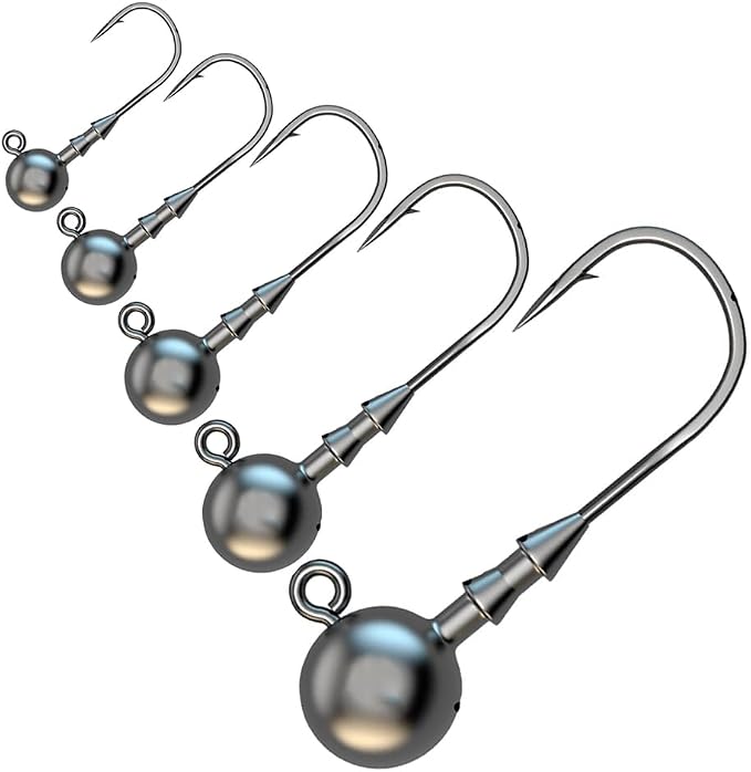 Kmucutie Ned Rig Jig Heads, 20 Pieces Finesse Mushroom Jig Hooks Kit for Bass Fishing 3/32,1/8,3/16,1/4,5/14 OZ,