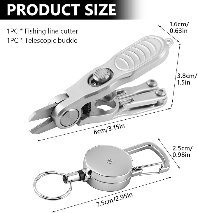 Fishing Line Cutter Tool, Fishing Scissors, Fly Tying Scissors, Multi-Function Folding Angler Accessory with Retractors and Knot Tying Tool, Stainless Steel Blades for Mono and Fluoro Lines