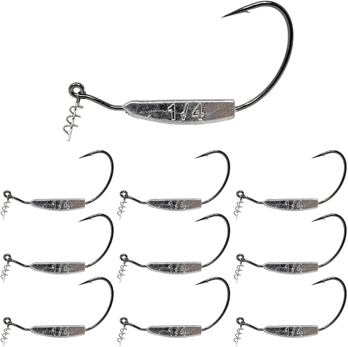 Reaction Tackle Weighted Swimbait Hooks for Bass Fishing - Weedless Fishing Hooks with Twist Lock for Freshwater and Saltwater (10-Pack)