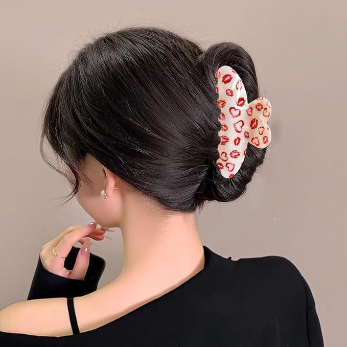 Heart Hair Claw Clips for Women, Red Heart Sexy Lips Design Hair Clips for Thick Thin Hair, Laser Acrylic No-Slips Claw Clips Strong Hold Large Hair Barrette Clips for Women Hair Accessories