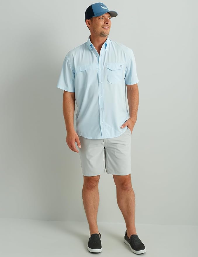 HUK Men's Tide Point Kc Scott Original Artwork Short Sleeve Shirt, Fishing Button Down