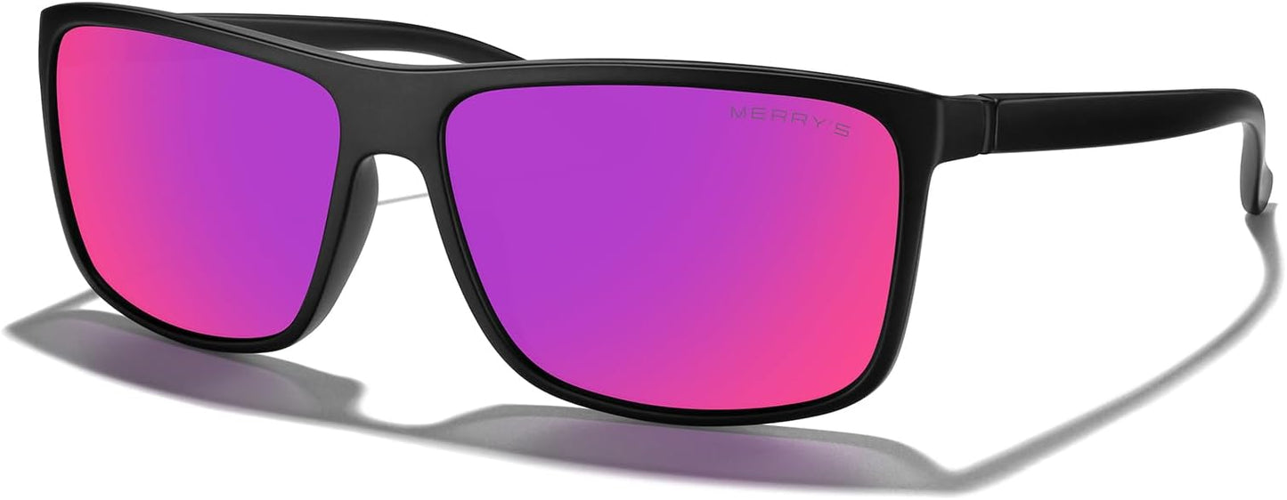 MERRY'S Rectangular Polarized Sports Sunglasses for Men Women Cycling Driving Fishing UV400 Protection S8225