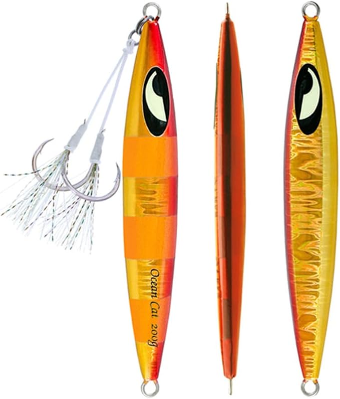 OCEAN CAT Lead Metal Flat Slow Fall Pitch Fishing Jigs Lures Sinking Vertical Jigging Bait with Butterfly Hook for Saltwater Fishing