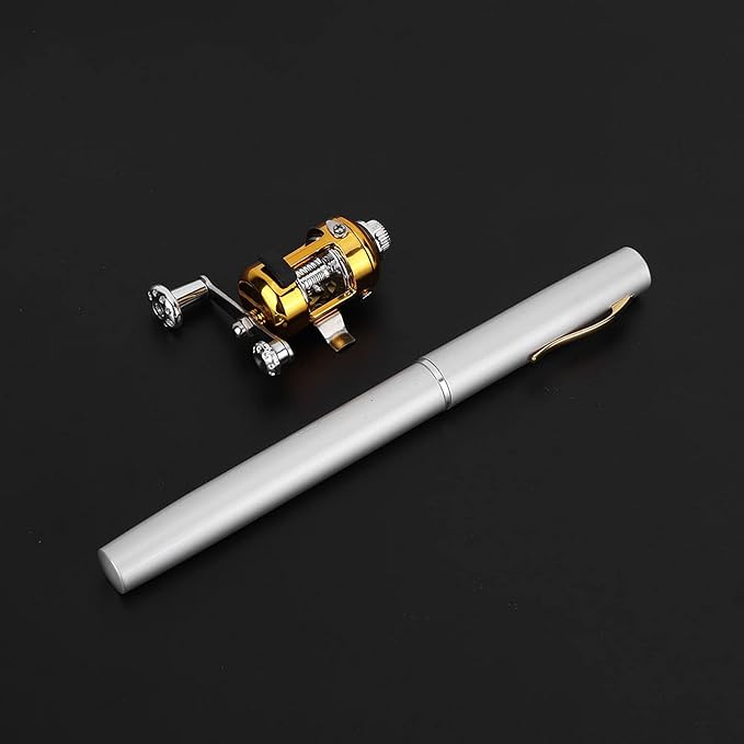 Mini Fishing Rod Reel Combo, Pocket Fish Pole Pen Shape Kit Pockets Size Fishing Rods Portable Telescopic Lightweight Aluminum Alloy Freshwater River Lake Reservoir Saltwater Gift for Man
