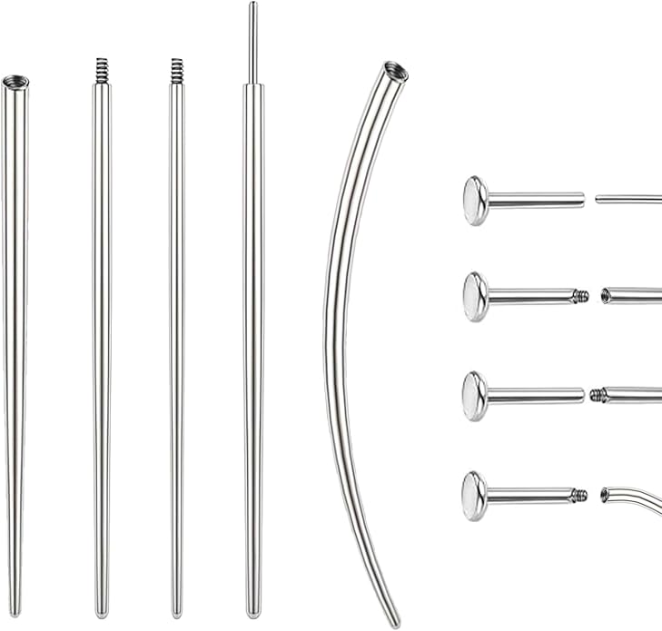 14G 16G 18G 20G Piercing Taper Piercing Ball Grabber Tool Stainless Steel Flat Back Earring Applicator Tool Threadless Insertion Pin Curved Body Piercing Kit for Ear/Nose/Navel/Lip/Eyebrow