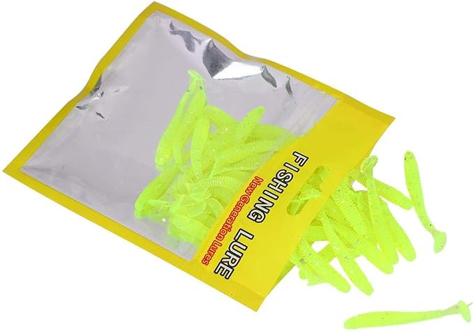 Tbest 50 Pcs 5cm Soft Fishing Lures, Plastic Fishing Bait T-Tail Grub Worm Baits Fish Tackle Accessory 9 Colors