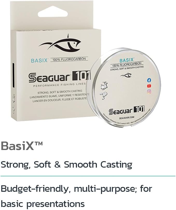 Seaguar Basix Freshwater Mainline, 100% Fluorocarbon Fishing Line, Multiple Sizes