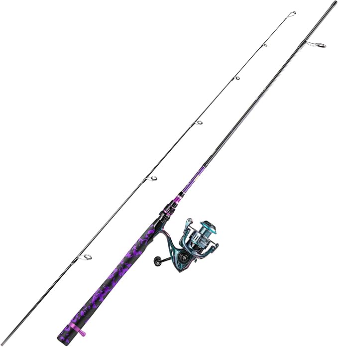 Sougayilang Fishing Rod Reel Combo, 2 Pieces Light Weight Spinning Rod with Bright Powerful Smooth Fishing Reel,Good Starter Combo for Bass Freshwater