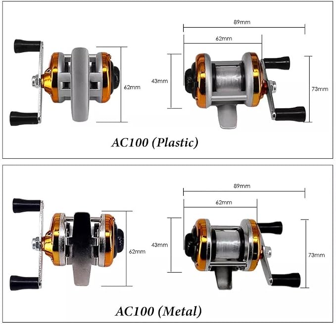 2PCS Portable Mini Fishing Reel Aluminum Spool Metal Small Spinning Reel Winter Ice with Fishing line