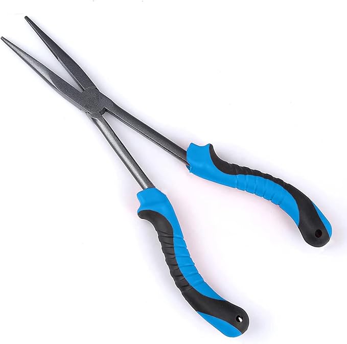 11" Long Nose Fishing Pliers, Straight & Bent Jaws, PTFE Coated Corrosion Resistant, Hook Remover & Braid Cutter Fishing Needle Nose Pliers, Saltwater Freshwater Gear for Bass Snook Trout