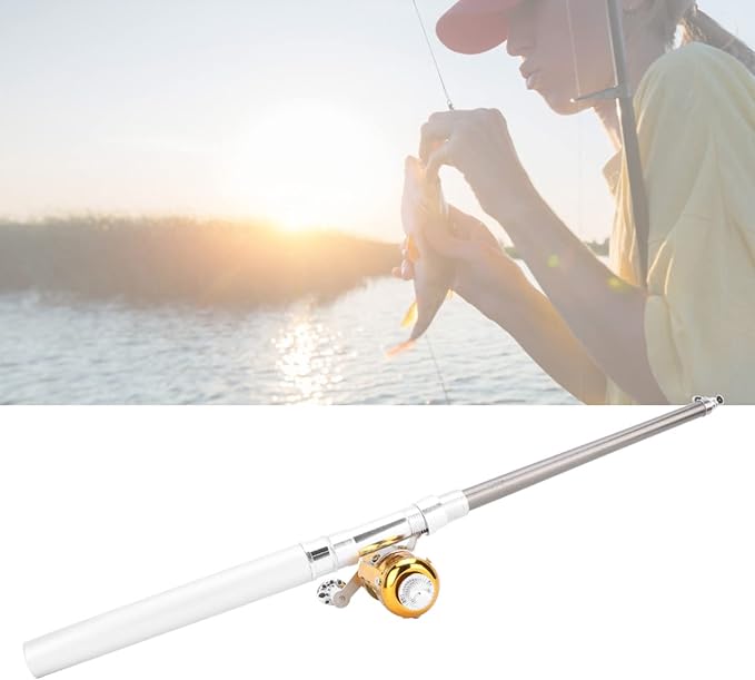 Mini Fishing Rod Reel Combo, Pocket Fish Pole Pen Shape Kit Pockets Size Fishing Rods Portable Telescopic Lightweight Aluminum Alloy Freshwater River Lake Reservoir Saltwater Gift for Man