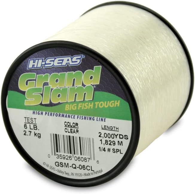 HI-SEAS Grand Slam Monofilament Fishing Line - Strong & Abrasion Resistant in Clear, Pink, Green, Smoke Blue, Fluorescent Yellow Freshwater & Saltwater – Quarter Pound Spool