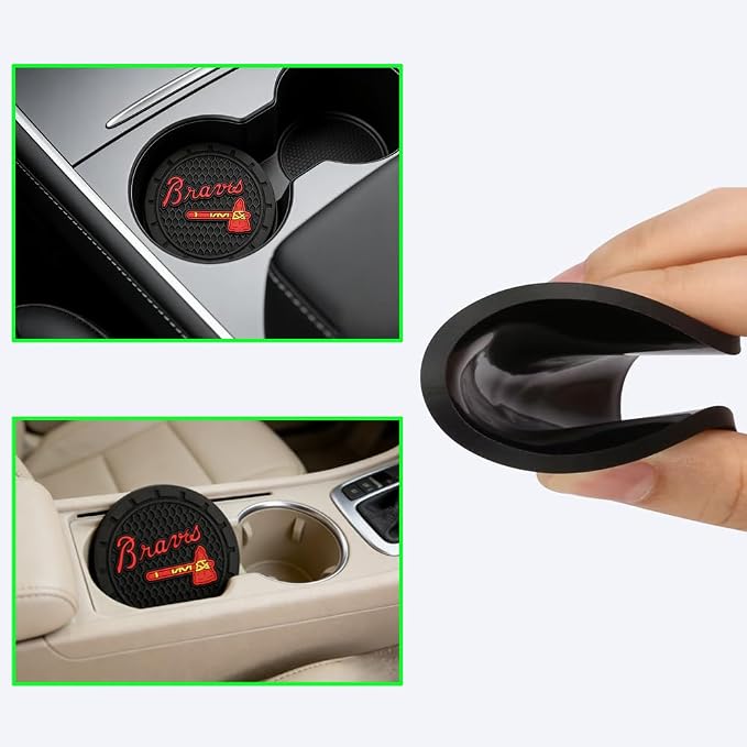 2 Pack Braves Car Cup Holder, Non-Slip Cup Coasters for Atlanta Braves Baseball Fans Fashion car Interior Accessories,Decorative Car Cup Mat, Diameter 2.75 Inch