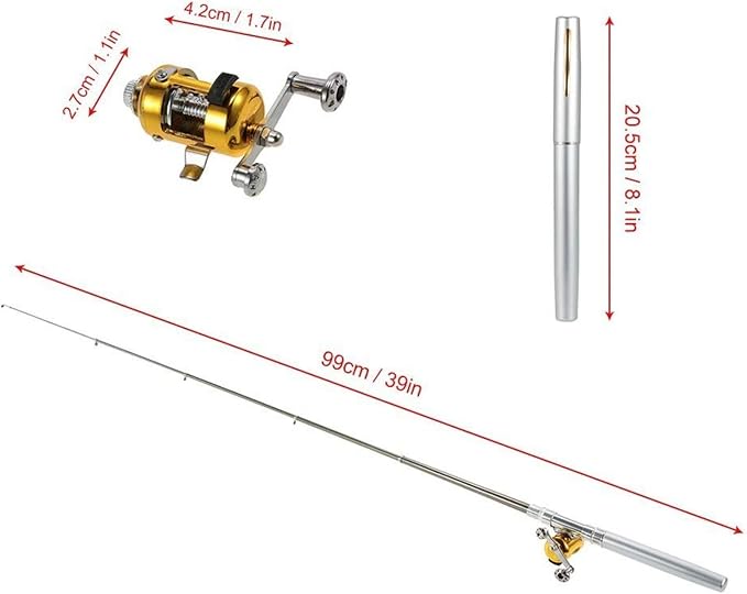 Jatzde Mini Portable Pocket Fish Rod Pen Aluminum Alloy Fishing Rod Pole Reel Combos…