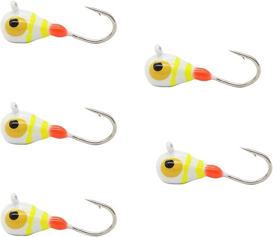 Tungsten Ice Fishing Jig Set Ice Fishing Lures, Max Sensitive Tungsten Tear Drop Ice Jig Head Hook for Panfish, Crappie, Walleye, Perch, Trout, Bluegill