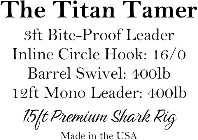 Titan Tamer 15ft Heavy Duty Shark Rig – 16/0 Inline Circle Hook, 400lb Monofilament Shock Leader for Surf & Land-Based Shark Fishing