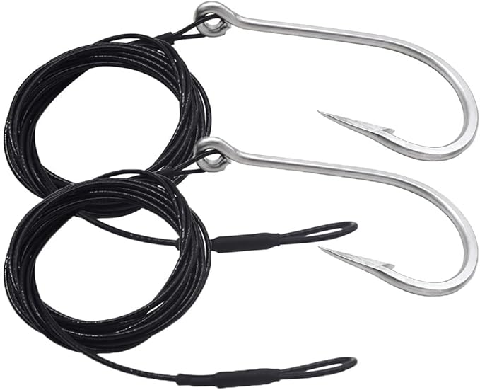 1/0-13/0 Shark Surf Rigs with 9.8ft 49-Strands Steel Leader(380-400Pound),Deep Sea Hooks for Big Fish
