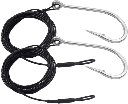 1/0-13/0 Shark Surf Rigs with 9.8ft 49-Strands Steel Leader(380-400Pound),Deep Sea Hooks for Big Fish