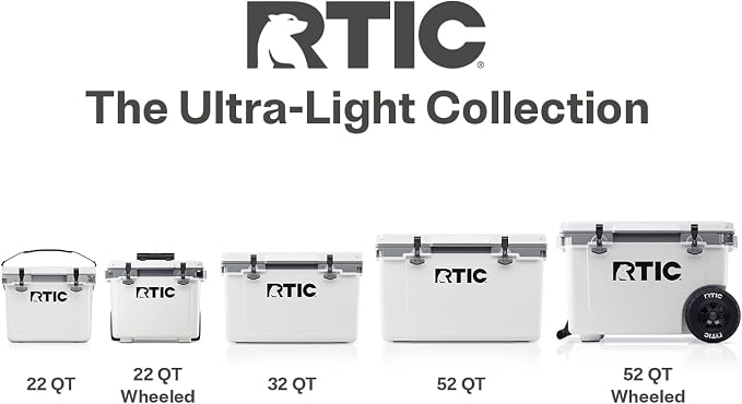 RTIC Ultra-Light 32 Quart Lightweight Hard Cooler, Insulated Portable Ice Chest 13 lbs, 48-Can Capacity, 5-Day Ice Retention, for Camping, Fishing, Beach, Boat, Picnic, Day Trip