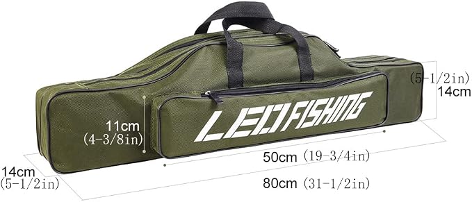 Conskyee Portable Foldable Fishing Rod Case, Fishing Pole Bag, Double Layer Oxford Travel Storage for Short Rods & Reels, Compact for Backpack (80cm/2.62ft)