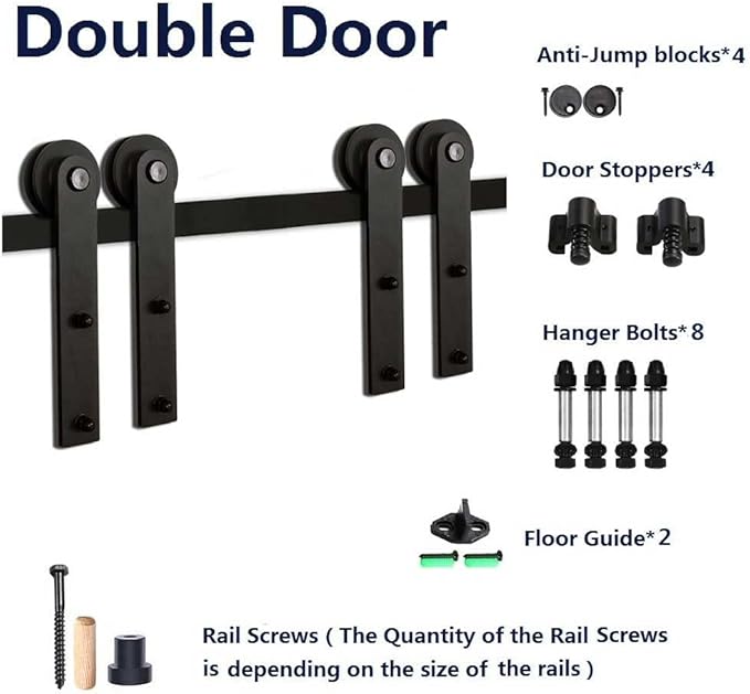 CCJH 8.2FT Sliding Barn Door Hardware Kit, Heavy Duty, Smoothly and Silently, Easy to Install, Fit 24.6" Width Double Door Panel, I Shaped Hangers Black