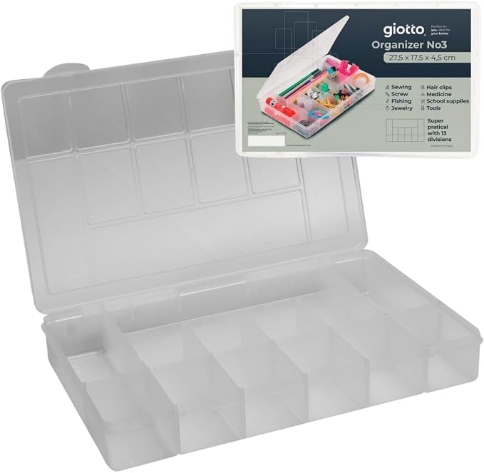 Giotto Tackle Box Organizer with 13 Compartments – Clear Plastic Storage Box with Dividers for Fishing Lures 11.0 x 7.1 x 2.4 for Drawer Desk,Crafts Accessories Beads Screws Small Parts Organizer Case