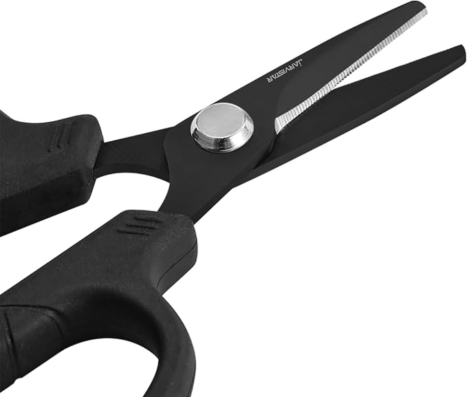 JARVISTAR 4.65" Fishing Scissors - Heavy Duty Line Cutter with Spring Clip Keychain, Dual Serrated Stainless Blades - Cuts Braided, Mono & Fluorocarbon Lines for Saltwater & Freshwater Black