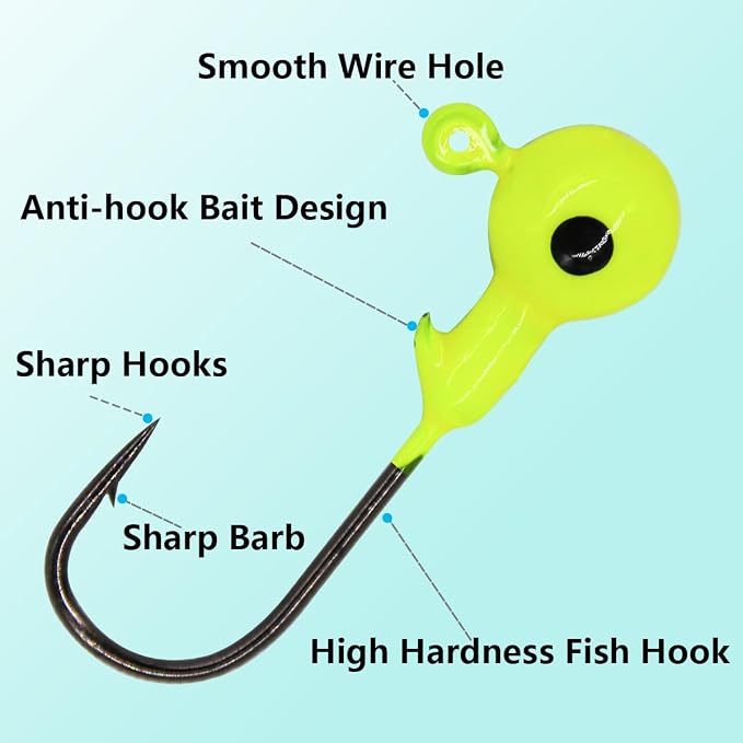 50pcs Fishing Jig Heads Set, Red Round Ball Fishing Hooks for Saltwater Freshwater Swimbait Bass, 1/8oz 1/6oz 1/4oz 1/19oz