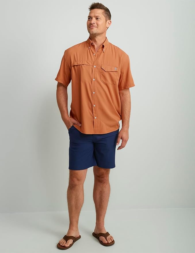 HUK Men's Tide Point Kc Scott Original Artwork Short Sleeve Shirt, Fishing Button Down