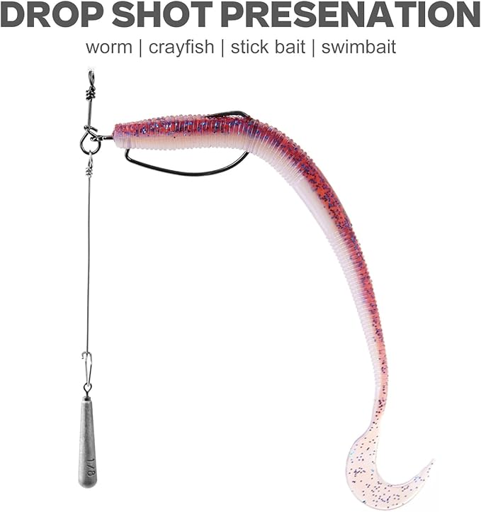 OJYDOIIIY Jika/Tokyo Rig (10/12 PCs) - Drop Shot Style Fishing Rigs with Weedless EWG Hooks (1/8 3/16 1/4 3/8 1/2oz) | Replaceable Hooks & Weights