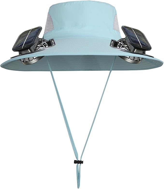 Men Women Wide Brim Sun Hats with 2 Solar Fan Waterproof Breathable Bucket Hat Outdoor Fishing Hat for Hiking Camping