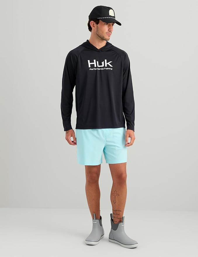 HUK Mens Pursuit Vented Long Sleeve Hoodie, Fishing Shirt with Hood