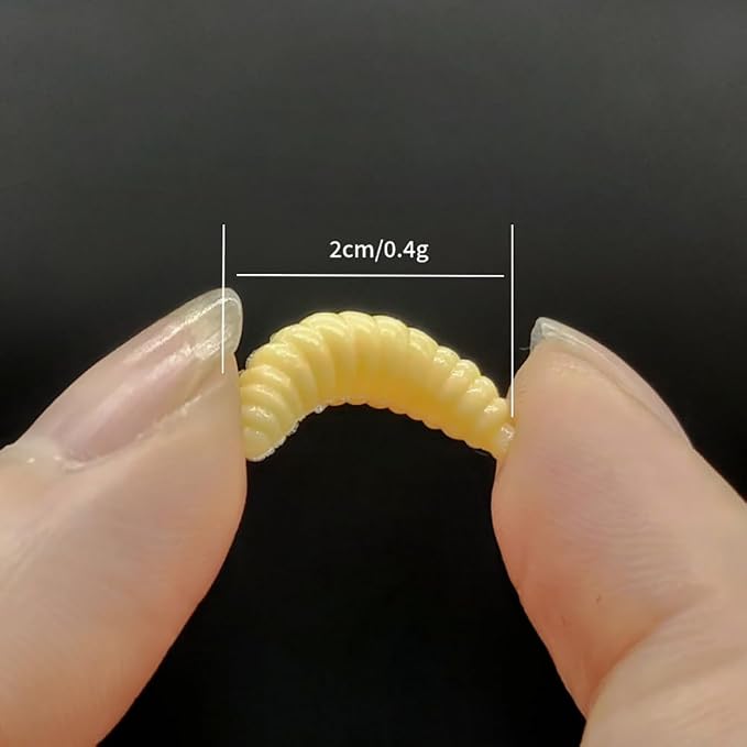 300 Pcs 2cm Fake Worms for Fishing Bass Plastic Realistic Fishing Lures Wax Worms Soft Maggots Fishing Bait Silicone Larva Wiggler Lure Baits