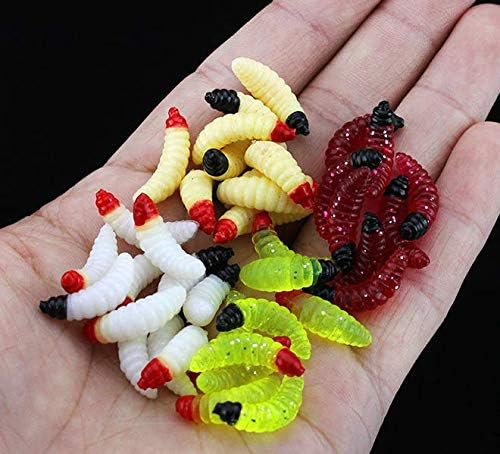 50pcs-1Inch Bass Fishing Worms Lures,Silicone Soft Maggot Baits Bread Worm Fishing Lure,5 Color