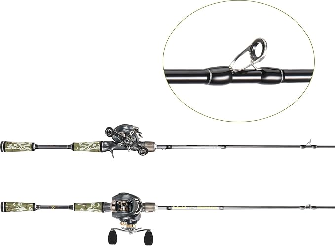 Sougayilang Baitcaster Combo for Freshwater and Inshore, 2 Piece 30Ton+24Ton Graphite Fishing Rod with SuperPolymer Handle, 7.0:1 Gear Ratio Baitcasting Reel, 11+1 Bearings, S Style Hook Keeper