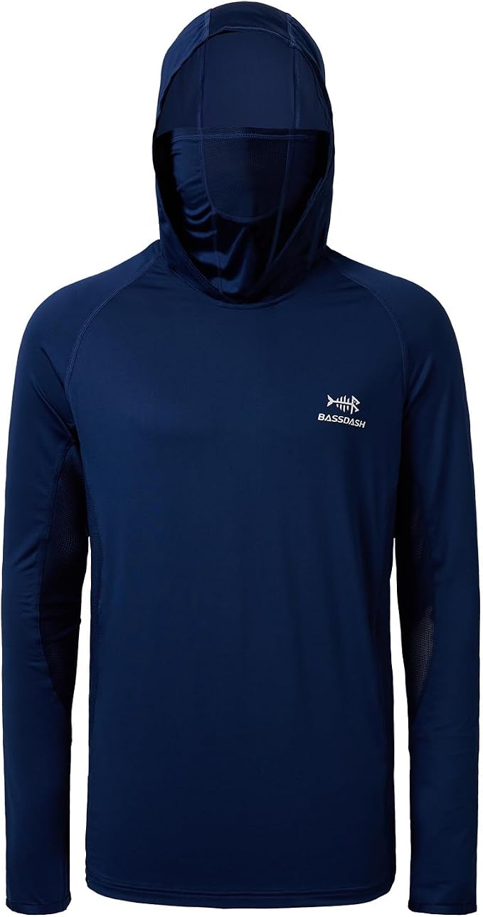 BASSDASH UPF 50+ Men’s Long Sleeve Fishing Shirt with Mask UV Neck Gaiter Hoodie