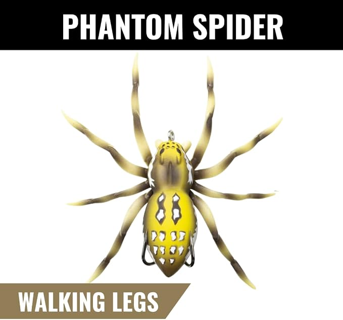 LUNKERHUNT Phantom Spider Lure for Bass Fishing (2.5 Inch) | Topwater Spider Fishing Lure with Natural Walking Action | Soft Hollow Body Weedless Hooks for Trout and Pike